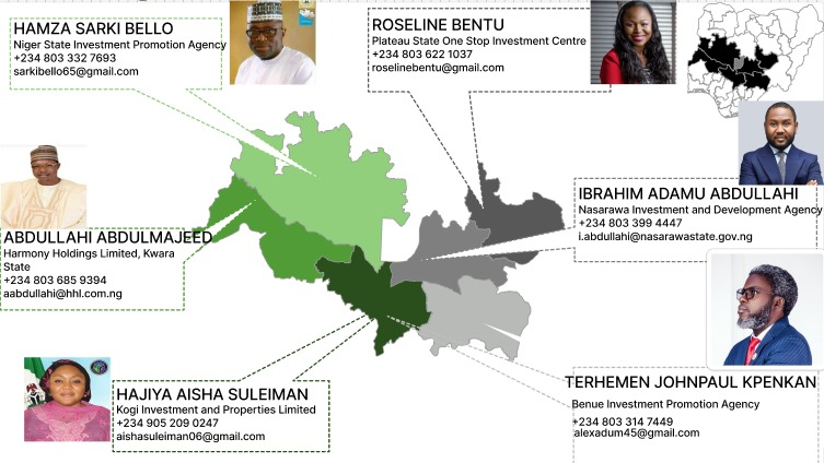 Contact details of IPAs in North Central Nigeria - showing Hamza Sarki Bello, Roseline Bentu, Abdullahi Abdulmajeed, Ibrahim Adamu Abdullahi, Hajiya Aisha Suleiman, and Adum Ter Alex with their respective organizations, phone numbers and emails